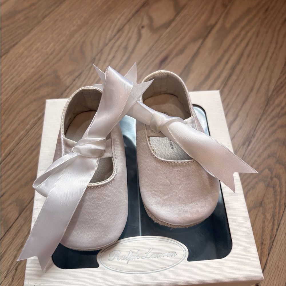 Ralph Lauren White Baby Shoes with Ribbon